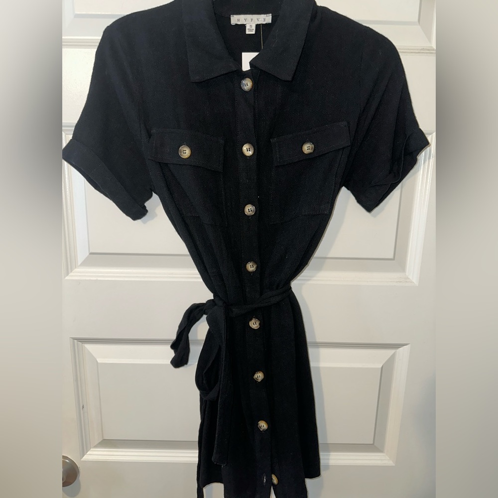 Hyfve Black Tie Waist Button Up Dress